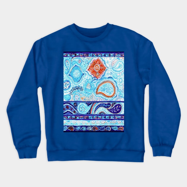 Blue and Orange Florals. Crewneck Sweatshirt by FanitsaArt